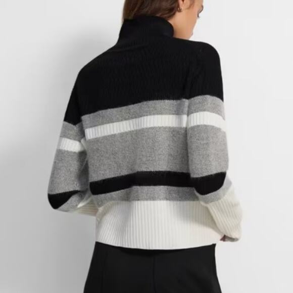 Theory Racking Stripe Silk Cotton Double Knit Cropped Sweater M - Picture 2 of 10